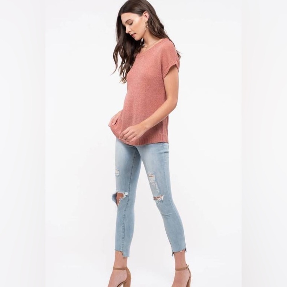 Mine Lace Up Back Knit Top Size Small Dusty Rose Short Sleeve Chic NWT - Picture 7 of 8